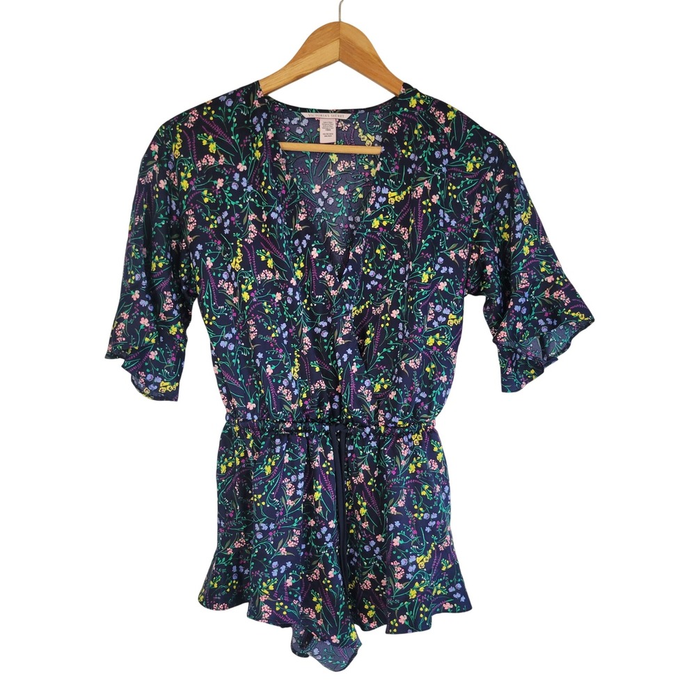 Victoria's Secret Floral Satin Sleep Romper Size Extra Small